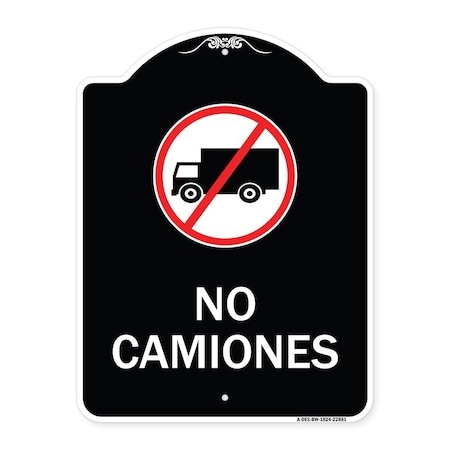 Signmission Spanish Traffic No Camiones No Trucks W/ Graphic Heavy-Gauge Aluminum Sign, 24" x 18", BW-1824-22881 A-DES-BW-1824-22881